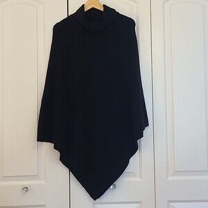 J.jill Ribbed Turtleneck Sweater Poncho Sweater Black One Size